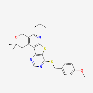 13-[(4-methoxyphenyl)methylsulfanyl]-4,4-dimethyl-8-(2-methylpropyl)-5-oxa-11-thia-9,14,16-triazatetracyclo[8.7.0.02,7.012,17]heptadeca-1(10),2(7),8,12(17),13,15-hexaene