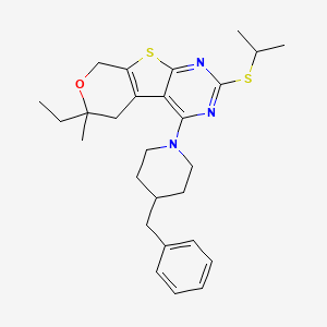 3-(4-benzylpiperidin-1-yl)-12-ethyl-12-methyl-5-propan-2-ylsulfanyl-11-oxa-8-thia-4,6-diazatricyclo[7.4.0.02,7]trideca-1(9),2,4,6-tetraene