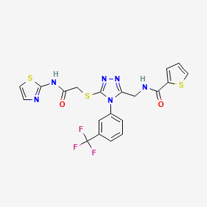 molecular formula C20H15F3N6O2S3 B11461224 N-{[5-({[(1,3-Thiazol-2-YL)carbamoyl]methyl}sulfanyl)-4-[3-(trifluoromethyl)phenyl]-4H-1,2,4-triazol-3-YL]methyl}thiophene-2-carboxamide 