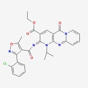 molecular formula C28H24ClN5O5 B11461230 ethyl 6-[3-(2-chlorophenyl)-5-methyl-1,2-oxazole-4-carbonyl]imino-2-oxo-7-propan-2-yl-1,7,9-triazatricyclo[8.4.0.03,8]tetradeca-3(8),4,9,11,13-pentaene-5-carboxylate 