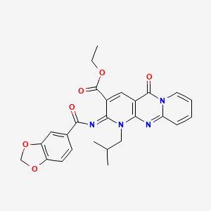 molecular formula C26H24N4O6 B11461282 ethyl 6-(1,3-benzodioxole-5-carbonylimino)-7-(2-methylpropyl)-2-oxo-1,7,9-triazatricyclo[8.4.0.03,8]tetradeca-3(8),4,9,11,13-pentaene-5-carboxylate 