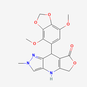 molecular formula C18H17N3O6 B11461287 8-(4,7-dimethoxy-1,3-benzodioxol-5-yl)-2-methyl-2,4,5,8-tetrahydro-7H-furo[3,4-b]pyrazolo[3,4-e]pyridin-7-one 