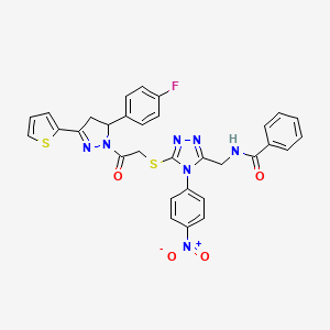 N-{[5-({2-[5-(4-Fluorophenyl)-3-(thiophen-2-YL)-4,5-dihydro-1H-pyrazol-1-YL]-2-oxoethyl}sulfanyl)-4-(4-nitrophenyl)-4H-1,2,4-triazol-3-YL]methyl}benzamide