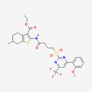 Ethyl 2-[(4-{[4-(2-methoxyphenyl)-6-(trifluoromethyl)pyrimidin-2-yl]sulfonyl}butanoyl)amino]-6-methyl-4,5,6,7-tetrahydro-1-benzothiophene-3-carboxylate