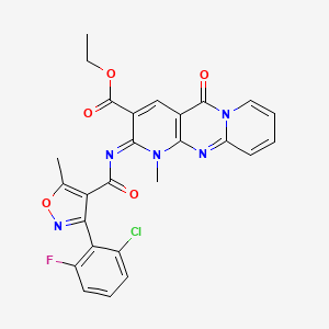 ethyl 6-[3-(2-chloro-6-fluorophenyl)-5-methyl-1,2-oxazole-4-carbonyl]imino-7-methyl-2-oxo-1,7,9-triazatricyclo[8.4.0.03,8]tetradeca-3(8),4,9,11,13-pentaene-5-carboxylate