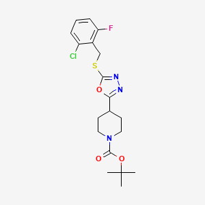 molecular formula C19H23ClFN3O3S B11461431 Tert-butyl 4-(5-((2-chloro-6-fluorobenzyl)thio)-1,3,4-oxadiazol-2-yl)piperidine-1-carboxylate 