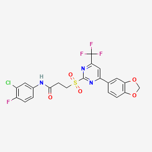 3-{[4-(1,3-benzodioxol-5-yl)-6-(trifluoromethyl)pyrimidin-2-yl]sulfonyl}-N-(3-chloro-4-fluorophenyl)propanamide