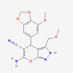 6-Amino-4-(7-methoxy-1,3-benzodioxol-5-yl)-3-(methoxymethyl)-2,4-dihydropyrano[2,3-c]pyrazole-5-carbonitrile