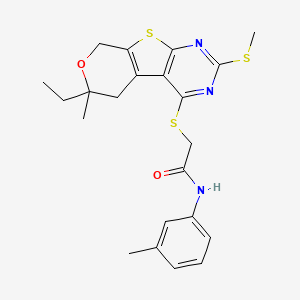 2-[(12-ethyl-12-methyl-5-methylsulfanyl-11-oxa-8-thia-4,6-diazatricyclo[7.4.0.02,7]trideca-1(9),2(7),3,5-tetraen-3-yl)sulfanyl]-N-(3-methylphenyl)acetamide