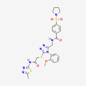 molecular formula C26H28N8O5S3 B11461526 N-{[4-(2-Methoxyphenyl)-5-({[(5-methyl-1,3,4-thiadiazol-2-YL)carbamoyl]methyl}sulfanyl)-4H-1,2,4-triazol-3-YL]methyl}-4-(pyrrolidine-1-sulfonyl)benzamide 