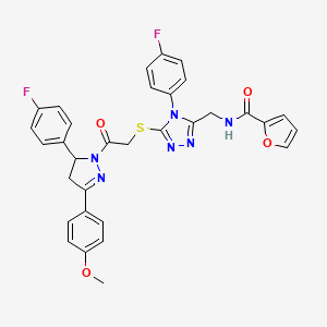 N-{[4-(4-Fluorophenyl)-5-({2-[5-(4-fluorophenyl)-3-(4-methoxyphenyl)-4,5-dihydro-1H-pyrazol-1-YL]-2-oxoethyl}sulfanyl)-4H-1,2,4-triazol-3-YL]methyl}furan-2-carboxamide