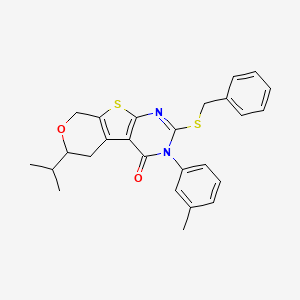 5-benzylsulfanyl-4-(3-methylphenyl)-12-propan-2-yl-11-oxa-8-thia-4,6-diazatricyclo[7.4.0.02,7]trideca-1(9),2(7),5-trien-3-one