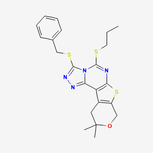 5-benzylsulfanyl-14,14-dimethyl-7-propylsulfanyl-13-oxa-10-thia-3,4,6,8-tetrazatetracyclo[7.7.0.02,6.011,16]hexadeca-1(9),2,4,7,11(16)-pentaene