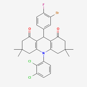 molecular formula C29H27BrCl2FNO2 B11461994 9-(3-bromo-4-fluorophenyl)-10-(2,3-dichlorophenyl)-3,3,6,6-tetramethyl-3,4,6,7,9,10-hexahydroacridine-1,8(2H,5H)-dione 