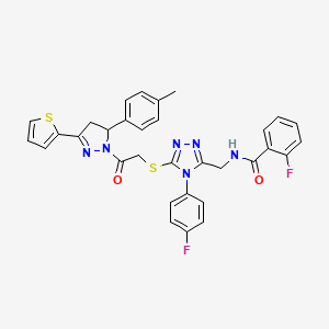 2-Fluoro-N-{[4-(4-fluorophenyl)-5-({2-[5-(4-methylphenyl)-3-(thiophen-2-YL)-4,5-dihydro-1H-pyrazol-1-YL]-2-oxoethyl}sulfanyl)-4H-1,2,4-triazol-3-YL]methyl}benzamide