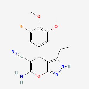 molecular formula C17H17BrN4O3 B11462079 6-Amino-4-(3-bromo-4,5-dimethoxyphenyl)-3-ethyl-2,4-dihydropyrano[2,3-c]pyrazole-5-carbonitrile 