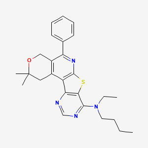 molecular formula C26H30N4OS B11462149 N-butyl-N-ethyl-4,4-dimethyl-8-phenyl-5-oxa-11-thia-9,14,16-triazatetracyclo[8.7.0.02,7.012,17]heptadeca-1(10),2(7),8,12(17),13,15-hexaen-13-amine 