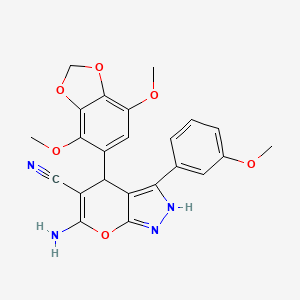 molecular formula C23H20N4O6 B11462217 6-Amino-4-(4,7-dimethoxy-1,3-benzodioxol-5-yl)-3-(3-methoxyphenyl)-1,4-dihydropyrano[2,3-c]pyrazole-5-carbonitrile 