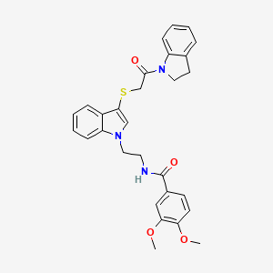 molecular formula C29H29N3O4S B11462223 N-(2-(3-((2-(indolin-1-yl)-2-oxoethyl)thio)-1H-indol-1-yl)ethyl)-3,4-dimethoxybenzamide 