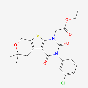 ethyl 2-[4-(3-chlorophenyl)-12,12-dimethyl-3,5-dioxo-11-oxa-8-thia-4,6-diazatricyclo[7.4.0.02,7]trideca-1(9),2(7)-dien-6-yl]acetate