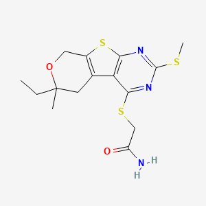 2-[(12-ethyl-12-methyl-5-methylsulfanyl-11-oxa-8-thia-4,6-diazatricyclo[7.4.0.02,7]trideca-1(9),2(7),3,5-tetraen-3-yl)sulfanyl]acetamide