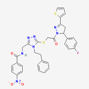 N-((5-((2-(5-(4-fluorophenyl)-3-(thiophen-2-yl)-4,5-dihydro-1H-pyrazol-1-yl)-2-oxoethyl)thio)-4-phenethyl-4H-1,2,4-triazol-3-yl)methyl)-4-nitrobenzamide