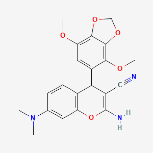 molecular formula C21H21N3O5 B11462462 2-amino-4-(4,7-dimethoxy-1,3-benzodioxol-5-yl)-7-(dimethylamino)-4H-chromene-3-carbonitrile 