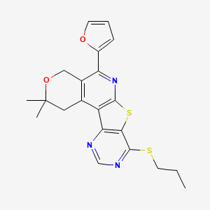 8-(furan-2-yl)-4,4-dimethyl-13-propylsulfanyl-5-oxa-11-thia-9,14,16-triazatetracyclo[8.7.0.02,7.012,17]heptadeca-1(10),2(7),8,12(17),13,15-hexaene