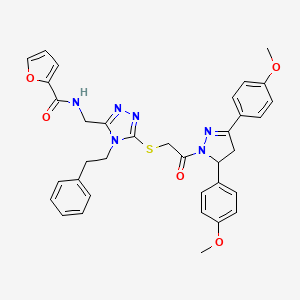 N-((5-((2-(3,5-bis(4-methoxyphenyl)-4,5-dihydro-1H-pyrazol-1-yl)-2-oxoethyl)thio)-4-phenethyl-4H-1,2,4-triazol-3-yl)methyl)furan-2-carboxamide