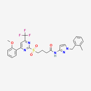 molecular formula C27H26F3N5O4S B11462707 4-{[4-(2-methoxyphenyl)-6-(trifluoromethyl)pyrimidin-2-yl]sulfonyl}-N-[1-(2-methylbenzyl)-1H-pyrazol-3-yl]butanamide 