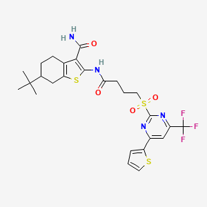 6-Tert-butyl-2-[(4-{[4-(thiophen-2-yl)-6-(trifluoromethyl)pyrimidin-2-yl]sulfonyl}butanoyl)amino]-4,5,6,7-tetrahydro-1-benzothiophene-3-carboxamide