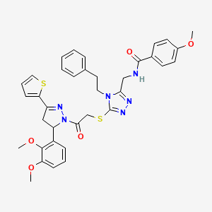 N-((5-((2-(5-(2,3-dimethoxyphenyl)-3-(thiophen-2-yl)-4,5-dihydro-1H-pyrazol-1-yl)-2-oxoethyl)thio)-4-phenethyl-4H-1,2,4-triazol-3-yl)methyl)-4-methoxybenzamide