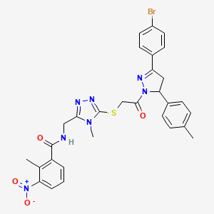 N-((5-((2-(3-(4-bromophenyl)-5-(p-tolyl)-4,5-dihydro-1H-pyrazol-1-yl)-2-oxoethyl)thio)-4-methyl-4H-1,2,4-triazol-3-yl)methyl)-2-methyl-3-nitrobenzamide