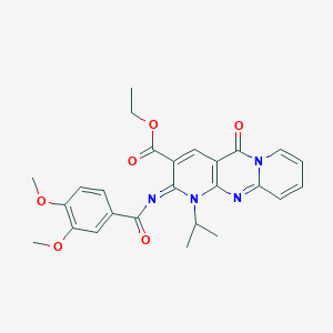 ethyl 6-(3,4-dimethoxybenzoyl)imino-2-oxo-7-propan-2-yl-1,7,9-triazatricyclo[8.4.0.03,8]tetradeca-3(8),4,9,11,13-pentaene-5-carboxylate