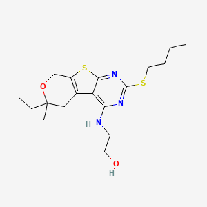 molecular formula C18H27N3O2S2 B11462908 2-[(5-butylsulfanyl-12-ethyl-12-methyl-11-oxa-8-thia-4,6-diazatricyclo[7.4.0.02,7]trideca-1(9),2,4,6-tetraen-3-yl)amino]ethanol 