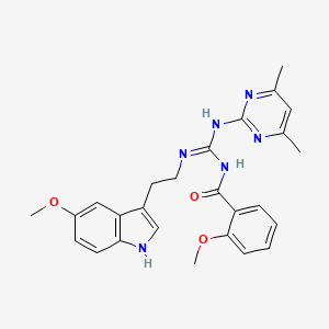 molecular formula C26H28N6O3 B11463086 N-[(E)-[(4,6-dimethylpyrimidin-2-yl)amino]{[2-(5-methoxy-1H-indol-3-yl)ethyl]amino}methylidene]-2-methoxybenzamide 