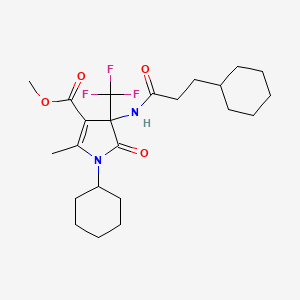 molecular formula C23H33F3N2O4 B11463116 methyl 1-cyclohexyl-4-[(3-cyclohexylpropanoyl)amino]-2-methyl-5-oxo-4-(trifluoromethyl)-4,5-dihydro-1H-pyrrole-3-carboxylate 