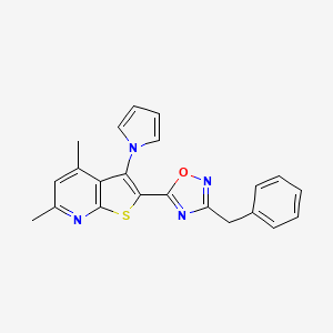 molecular formula C22H18N4OS B11463135 2-(3-benzyl-1,2,4-oxadiazol-5-yl)-4,6-dimethyl-3-(1H-pyrrol-1-yl)thieno[2,3-b]pyridine 