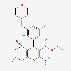 ethyl 2-amino-4-[2,5-dimethyl-3-(morpholin-4-ylmethyl)phenyl]-7,7-dimethyl-5-oxo-5,6,7,8-tetrahydro-4H-chromene-3-carboxylate