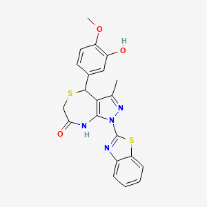 molecular formula C21H18N4O3S2 B11463249 1-(1,3-benzothiazol-2-yl)-4-(3-hydroxy-4-methoxyphenyl)-3-methyl-4,8-dihydro-1H-pyrazolo[3,4-e][1,4]thiazepin-7(6H)-one 