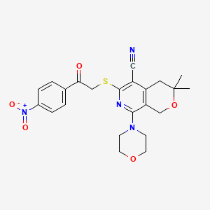 3,3-dimethyl-8-(morpholin-4-yl)-6-{[2-(4-nitrophenyl)-2-oxoethyl]sulfanyl}-3,4-dihydro-1H-pyrano[3,4-c]pyridine-5-carbonitrile