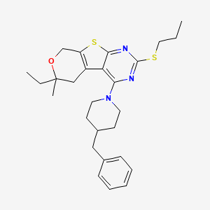 3-(4-benzylpiperidin-1-yl)-12-ethyl-12-methyl-5-propylsulfanyl-11-oxa-8-thia-4,6-diazatricyclo[7.4.0.02,7]trideca-1(9),2,4,6-tetraene