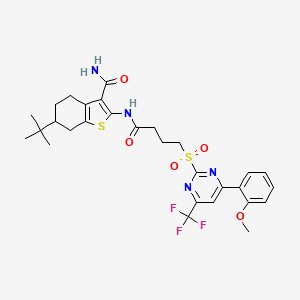 molecular formula C29H33F3N4O5S2 B11463473 6-Tert-butyl-2-[(4-{[4-(2-methoxyphenyl)-6-(trifluoromethyl)pyrimidin-2-yl]sulfonyl}butanoyl)amino]-4,5,6,7-tetrahydro-1-benzothiophene-3-carboxamide 