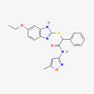 molecular formula C21H20N4O3S B11463496 2-[(5-ethoxy-1H-benzimidazol-2-yl)sulfanyl]-N-(5-methyl-1,2-oxazol-3-yl)-2-phenylacetamide 