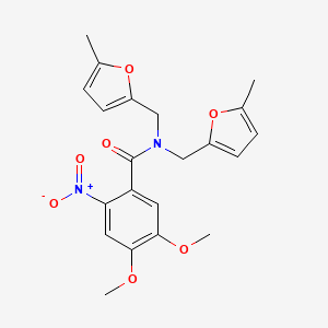 molecular formula C21H22N2O7 B11463499 4,5-dimethoxy-N,N-bis[(5-methylfuran-2-yl)methyl]-2-nitrobenzamide 