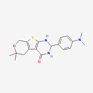 molecular formula C19H23N3O2S B11463570 5-[4-(dimethylamino)phenyl]-12,12-dimethyl-11-oxa-8-thia-4,6-diazatricyclo[7.4.0.02,7]trideca-1(9),2(7)-dien-3-one 