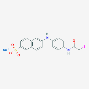 molecular formula C18H14IN2NaO4S B114636 Sodium 6-((4-(2-iodoacetamido)phenyl)amino)naphthalene-2-sulfonate CAS No. 143756-46-1