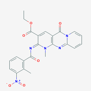 molecular formula C23H19N5O6 B11463728 ethyl 7-methyl-6-(2-methyl-3-nitrobenzoyl)imino-2-oxo-1,7,9-triazatricyclo[8.4.0.03,8]tetradeca-3(8),4,9,11,13-pentaene-5-carboxylate 