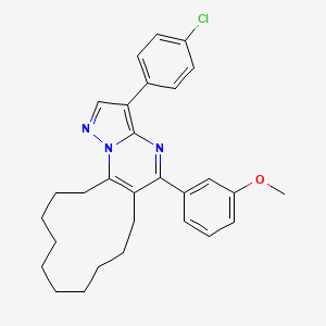 molecular formula C29H32ClN3O B11463803 3-(4-Chlorophenyl)-5-(3-methoxyphenyl)-6,7,8,9,10,11,12,13,14,15-decahydrocyclododeca[e]pyrazolo[1,5-a]pyrimidine 