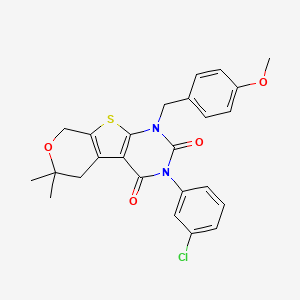 4-(3-chlorophenyl)-6-[(4-methoxyphenyl)methyl]-12,12-dimethyl-11-oxa-8-thia-4,6-diazatricyclo[7.4.0.02,7]trideca-1(9),2(7)-diene-3,5-dione